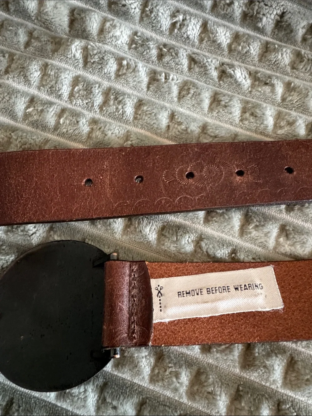 Banana Republic Brown Leather Belt with Decorative Black Floral Buckle